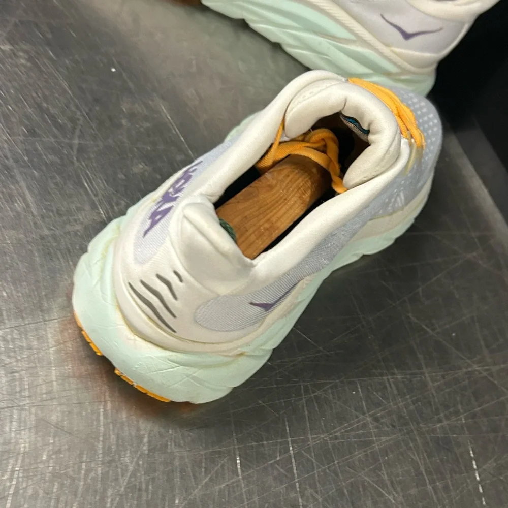 Hoka Women's White Sneakers with Yellow Laces and Purple Logo - Picture 3 of 11
